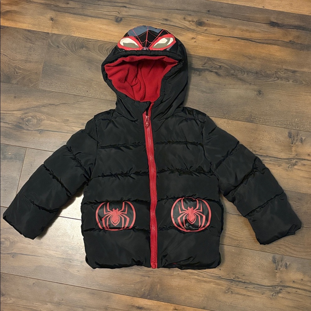 Black and Red Spider-Man Marvel Hooded Puffer Jacket